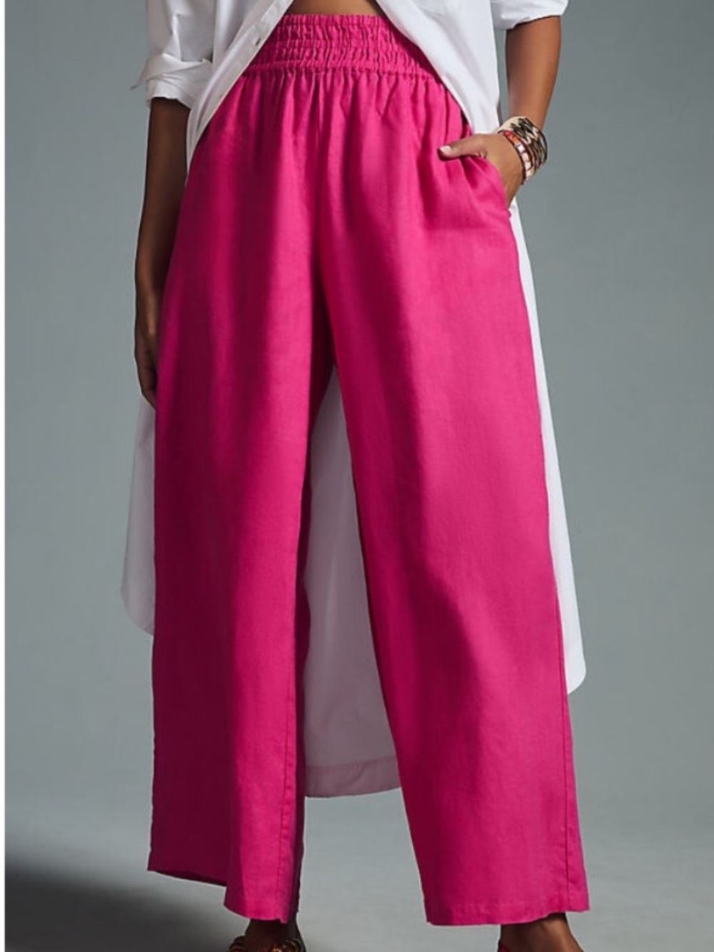 Anthropologie Linen Wide Leg Pants Pink Size Medium